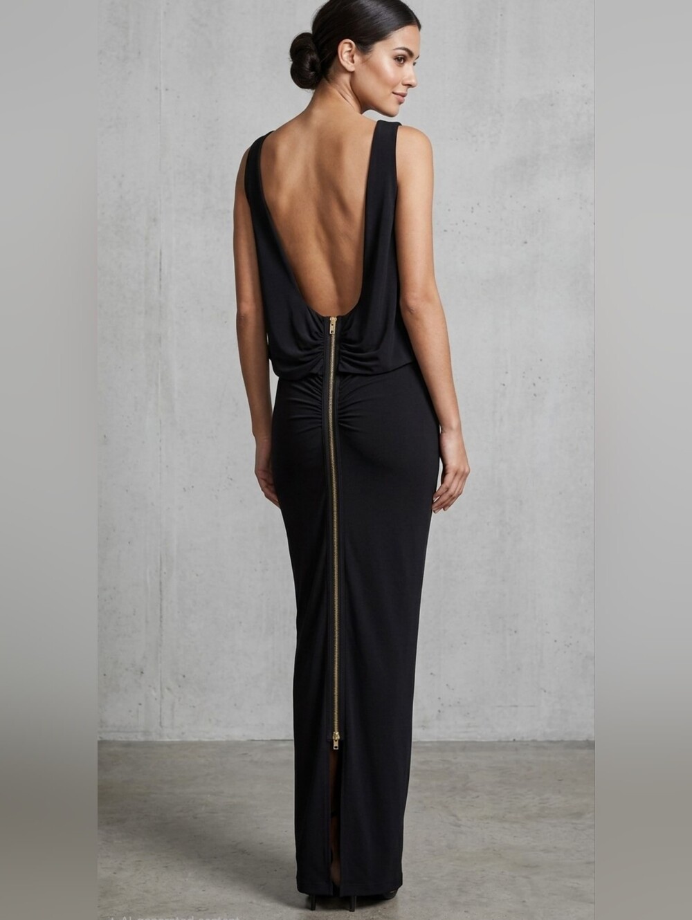 ANGL Vintage Sleeveless Double-Zipped Column-style Maxi Dress